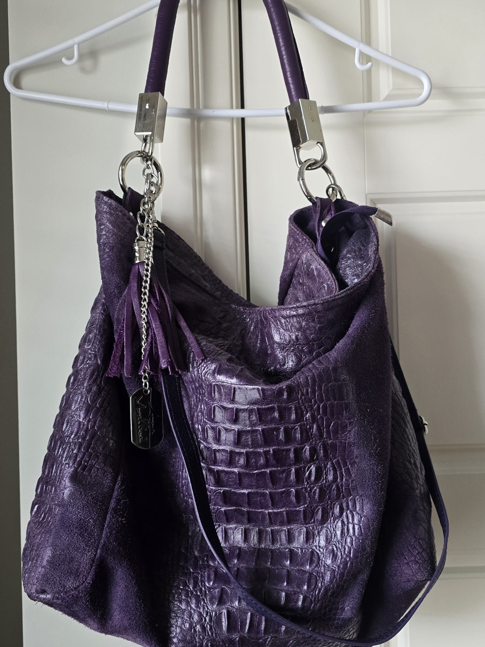 Anna Morellini Purple Croc-Embossed Leather Purse